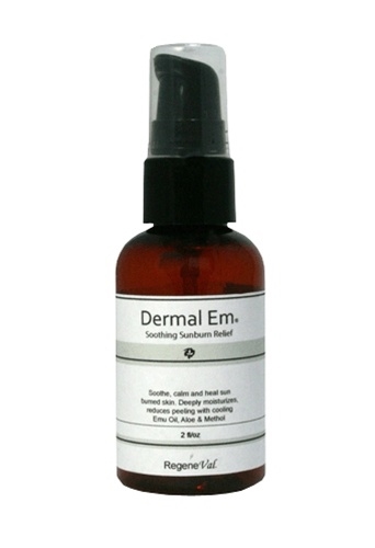 Dermal EM with emu oil, menthol and vitamin E for sunburn care and relief